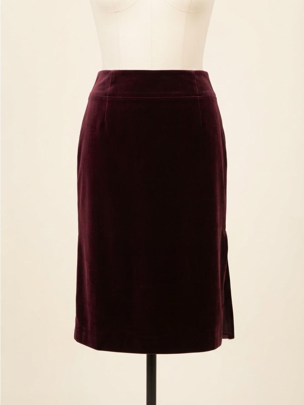 LAUNDRY BY SHELLI SEGAL Stretch Velvet Midi Skirt | Size XL | Burgundy Wine